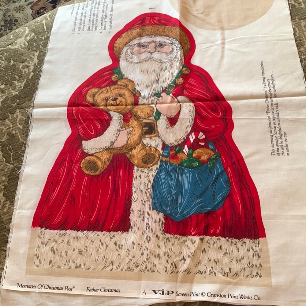 VINTAGE “FATHER CHRISTMAS “ UNCUT 2PC PRINTED PANEL..FRONT/BACK +BASE VIP
